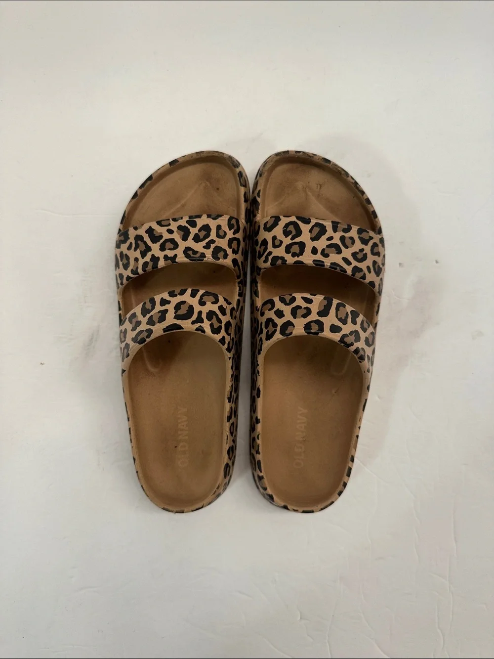 Kids Cheetah Print Double Strap Slide Sandals Size 1-2